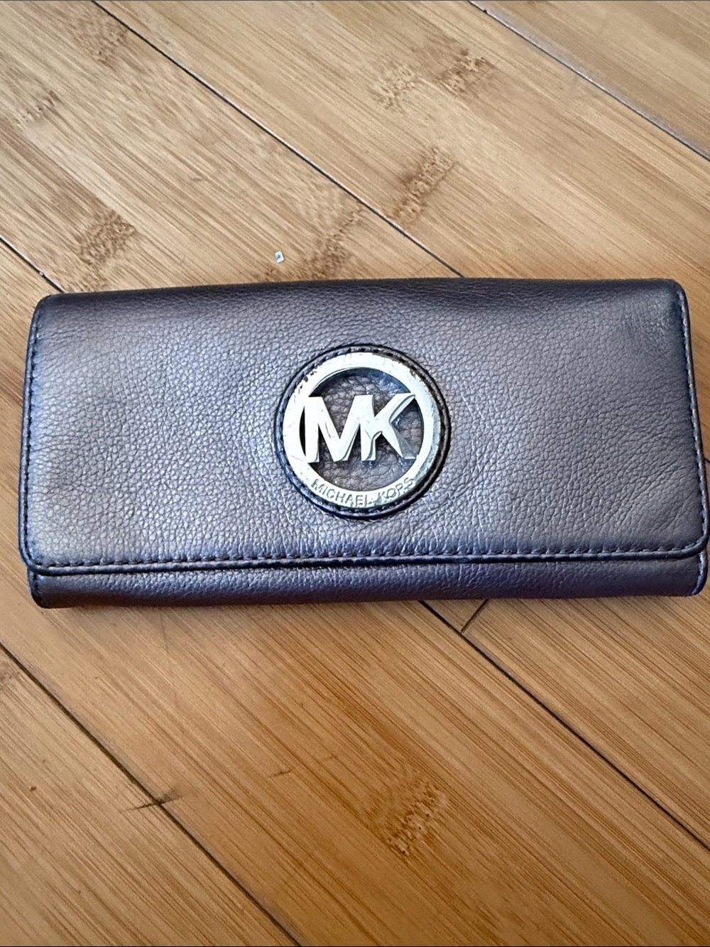 MK Grey Leather MK Logo Continental Wallet